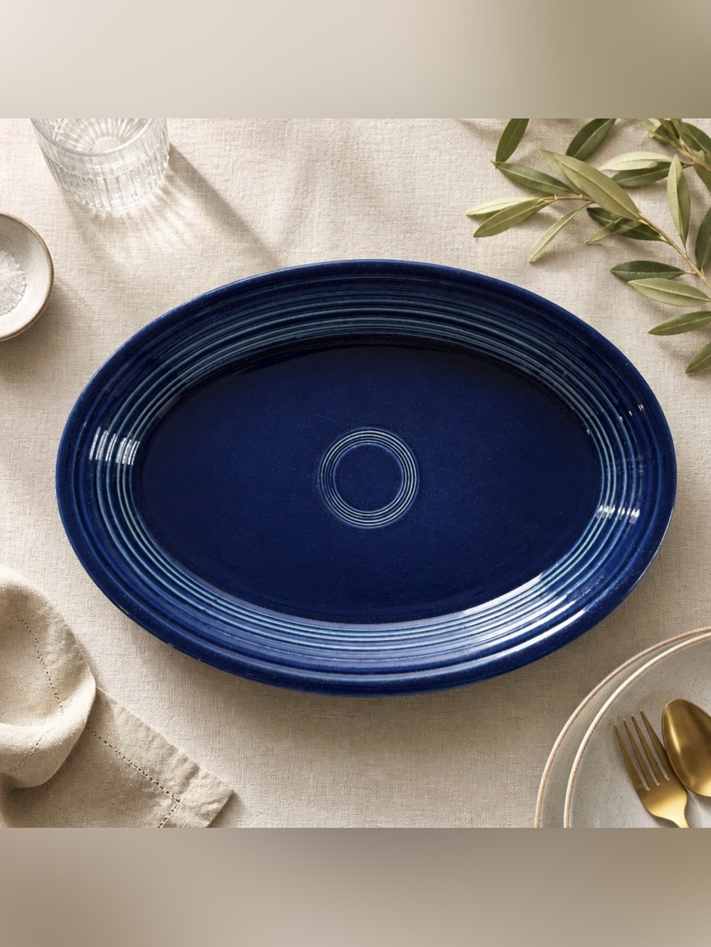 Fiesta Cobalt Blue Oval Ceramic Platter 13 3/8 In USA Glossy Homer Laughlin